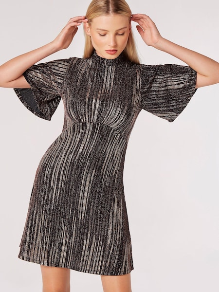 Apricot Brown Angel Sleeve Empire Sparkle Dress (Q71805) | AED97
