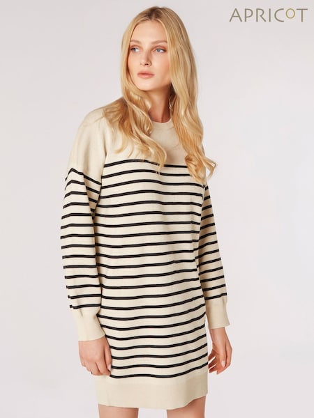 Apricot Natural Stripe Crew Neck Jumper Dress (Q71813) | €50