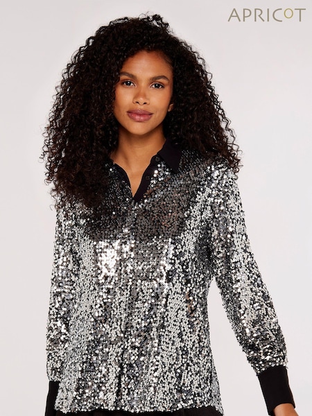 Apricot Silver Sequin Button Down Blouses (Q71818) | €21.50