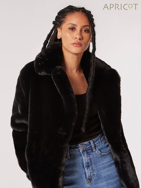 Apricot Black Short Opulent Faux Fur Coat (Q71820) | €87