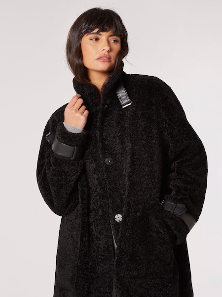 Apricot Black Borg Oversized Coat (Q71829) | €56