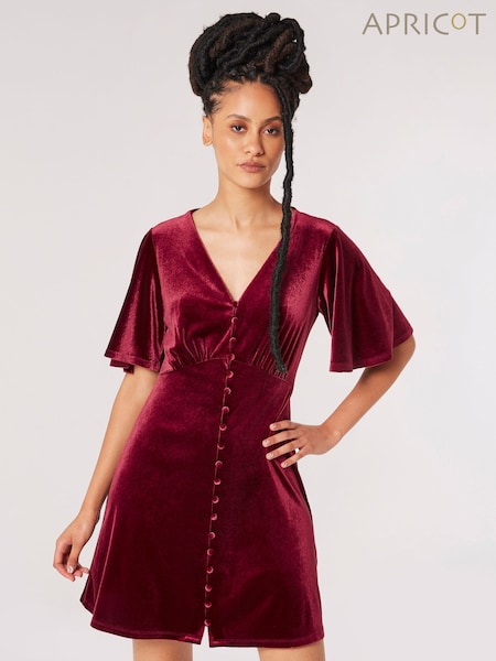 Apricot Red Angel Sleeve Velvet Dress (Q71846) | €44