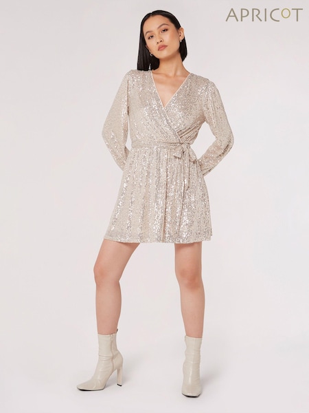 Apricot Silver Sequins Wrap Front Dress (Q71867) | €17.50