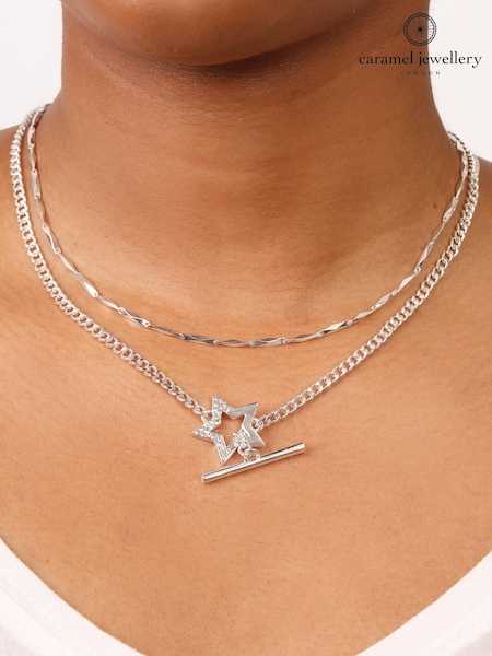 Caramel Jewellery London Silver Tone Super Star Pavé Layered Necklace (Q71889) | 164 LEI