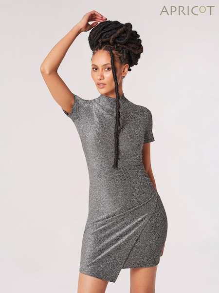 Apricot Silver Sparkle Side Ruched Wrap Dress (Q71905) | €24