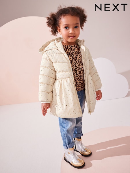 Cream Shower Resistant Foil Skirted Coat (3mths-7yrs) (Q71937) | AED99 - AED114