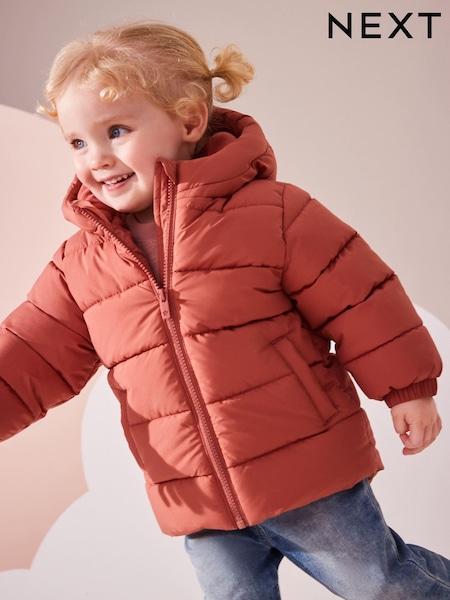 Rust Shower Resistant Fleece Lined Hooded Padded Coat (3mths-7yrs) (Q71938) | AED71 - AED85