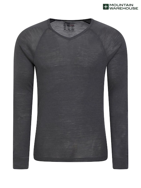 Mountain Warehouse Grey Mens Merino V-Neck Thermal Top (Q71976) | 119 QAR