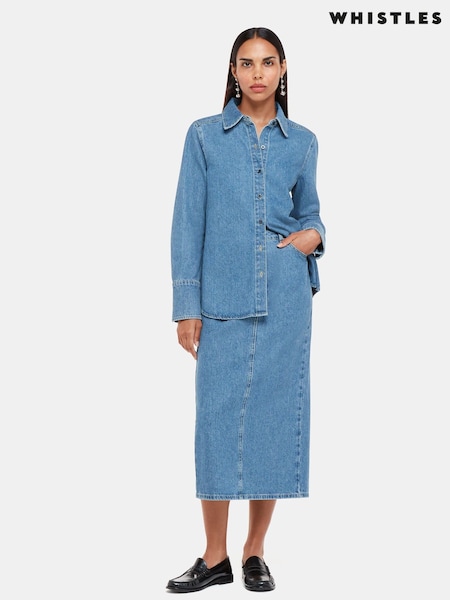 Whistles Straight Denim 100% Cotton Midi Skirt (Q72162) | €118