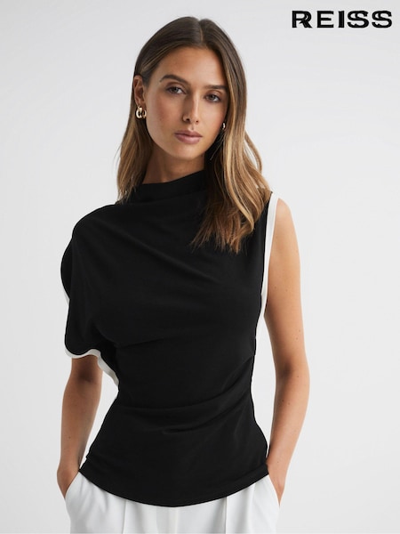 Reiss Black/Ivory Eva Asymmetric Contrast Trim Top (Q72177) | €85