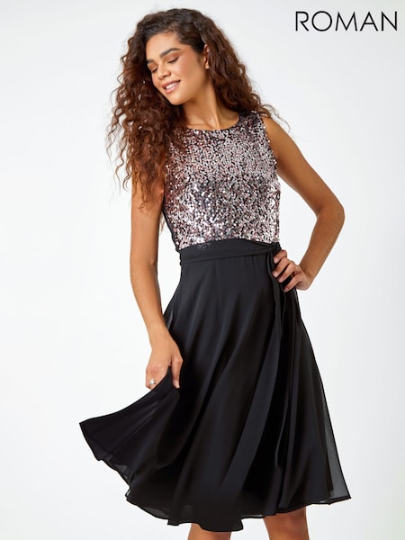 Roman Pink Sequin Chiffon Fit & Flare Dress (Q72298) | €31