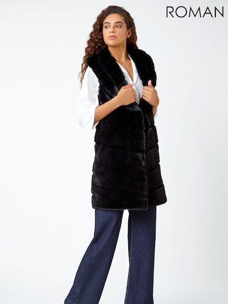 Roman Black Faux Fur Longline Gilet (Q72312) | €43.50