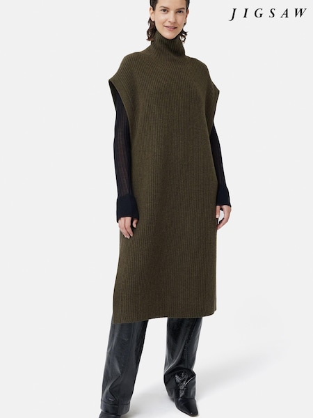 Jigsaw Green Merino Rib Tie Longline Tabard Jumper (Q72342) | €121