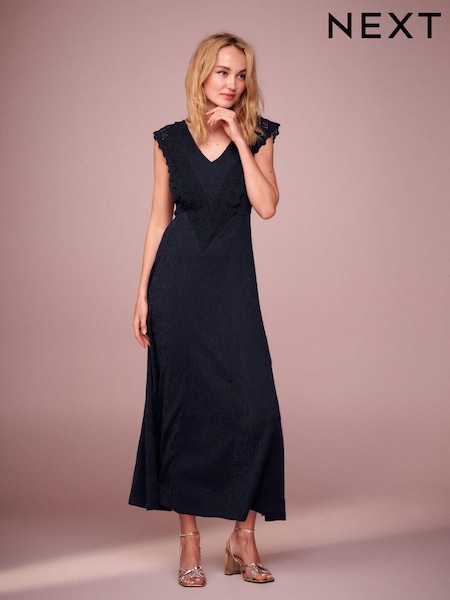 Темно-синий - Crochet V-Neck Midi Dress (Q72443) | €21