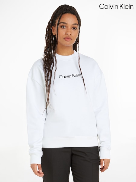 Calvin Klein White Hero Logo 100% Cotton Sweatshirt (Q72492) | €145