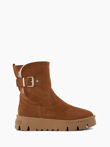 Dune London Brown Pheebs Faux Fur Lined Buckle Boots (Q72499) | €79