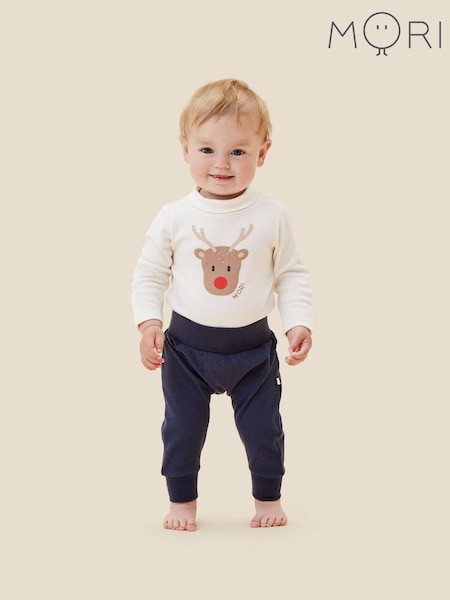 Mori Cream Reindeer Organic Cotton Rollneck Long Sleeve Christmas Bodysuit (Q72546) | €13