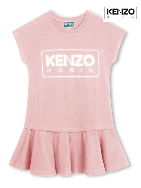 KENZO KIDS Pink Paris Logo Peplum Short Sleeve Dress (Q72571) | €59