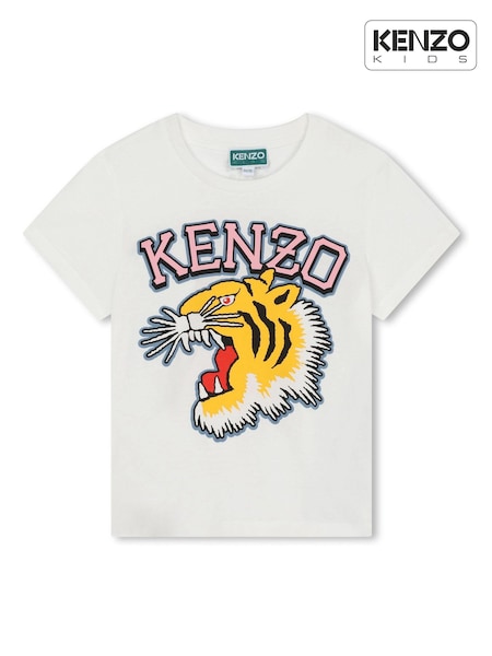 KENZO KIDS Cream Tiger Varsity Logo Short Sleeve T-Shirt (Q72597) | 240 LEI