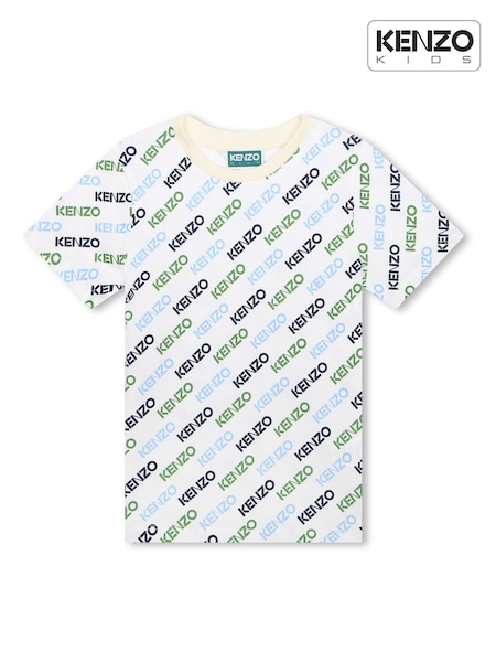 KENZO KIDS Cream All Over Logo Print Short Sleeve T-Shirt (Q72598) | €24