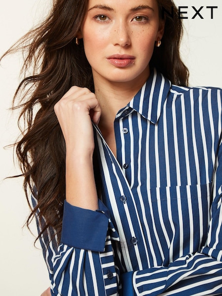Cobalt Blue Stripe Oversized Shirt (Q72620) | AED79