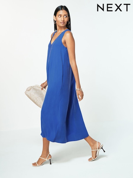 Cobalt Blue Sleeveless Column V-Neck Midi Dress (Q72647) | €22