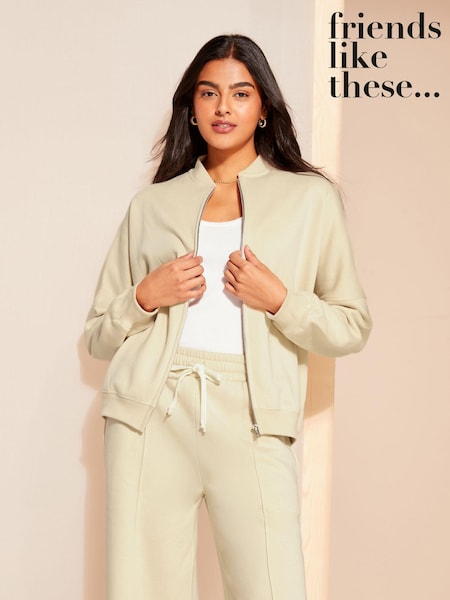 Friends Like These Camel Jersey Zip Front Bomber Sweatshirt (Q72674) | €12