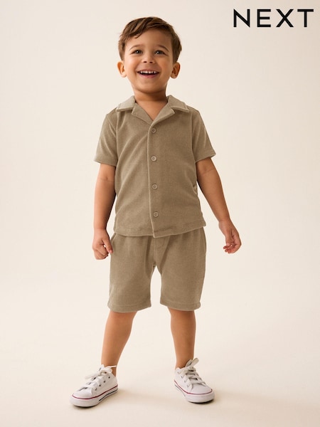 لون محايد بني فاتح - Short Sleeve Towelling Shirt and Shorts Set (3mths-7yrs) (Q72925) | ‏45 د.إ.‏ - ‏ 58‏ د.إ.