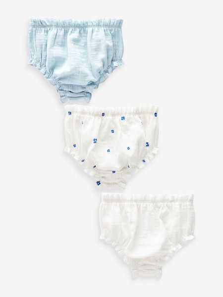 Blue/White 100% Cotton Baby Knickers 3 Pack (0mths-2yrs) (Q72935) | AED39