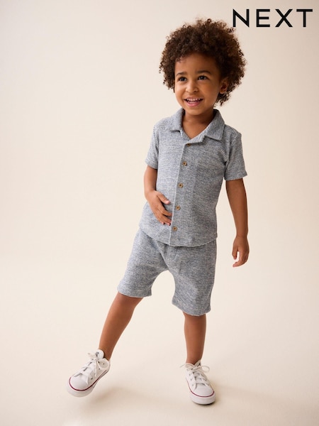 Blue/White Short Sleeve Pattern Shirt and Shorts Set (3mths-7yrs) (Q72955) | €10 - €13