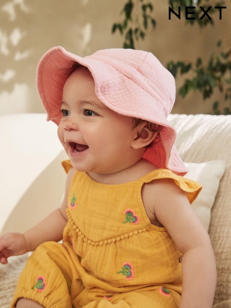 Pink Baby Wide Brim Crinkle Hat (0mths-2yrs) (Q72958) | AED23
