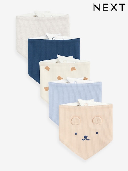 Mornarica modra/rumenorjava; poltna rjava Bear - Baby 100% Cotton Bibs 5 Pack (Q73018) | € 11