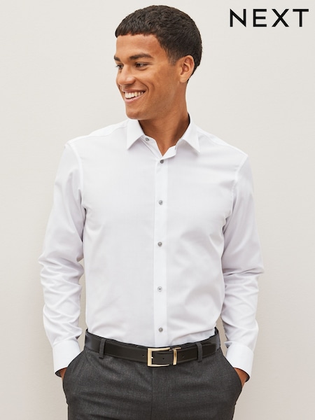 White Regular Fit Trimmed Easy Care Long Sleeve Double Cuff Shirt (Q73076) | €16