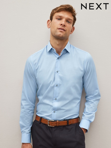 Blue Slim Fit Easy Care Textured Single Cuff Smart Shirt (Q73091) | 129 QAR