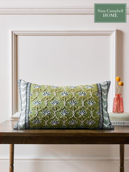 Nina Campbell Lotus Trellis Embroidered Feather Filled Cushion (Q73109) | 55 €