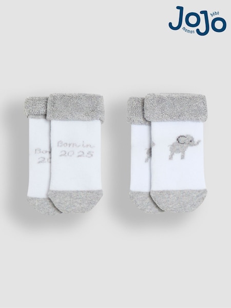 JoJo Maman Bébé White 2-Pack Born In 2025 Baby Socks (Q73130) | €3.50