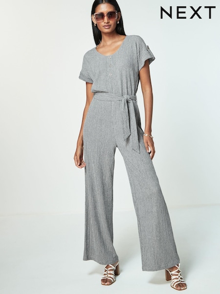 Grey Textured Utility Wide Leg Belted Jumpsuit (Q73148) | €12