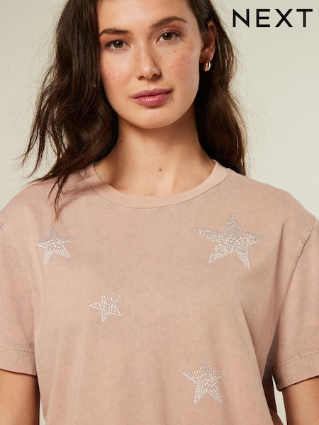 Pink Short Sleeve Washed Star T-Shirt (Q73158) | €10