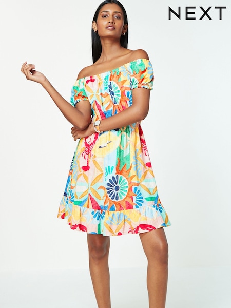 Lobster Print Bardot Puff Sleeve Jersey Summer Dress (Q73188) | € 16