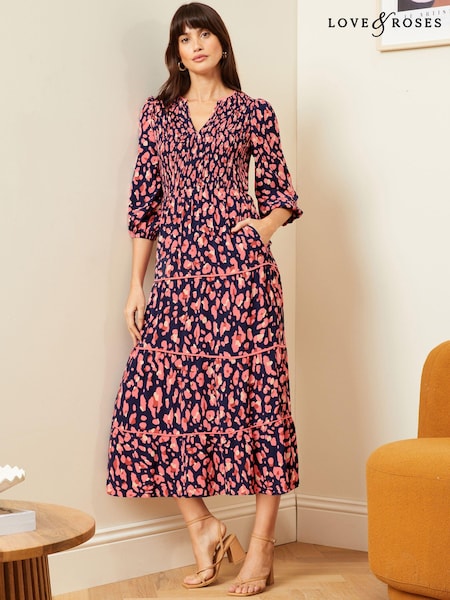 Love & Roses V Neck Midi Dress (Q73208) | 207 LEI