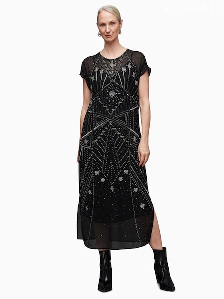 AllSaints Black Embroidered Etta Dress (Q73435) | AED165