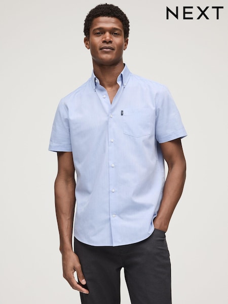 Vaalea Sininen - Normaali istuvuus - Short Sleeve Easy Iron Button Down Oxford Shirt (Q73467) | €30