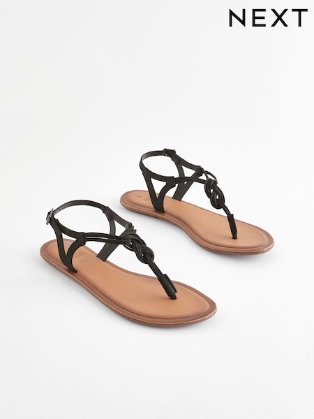 Black Standard/Wide Fit Forever Comfort® Leather Knot Sandals (Q73495) | ₪67