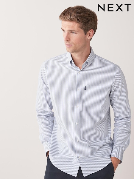 Бело-синий в полоску - Easy Iron Button Down Oxford Shirt (Q73496) | €12