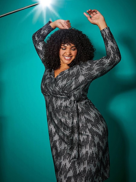 Roman Metallic Curve Shimmer Stretch Wrap Dress (Q73507) | €37