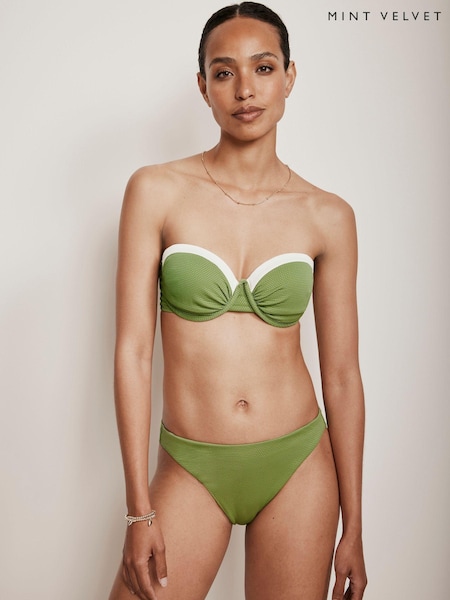 Mint Velvet Olive Green/Cream Cupped Wired Bikini top (Q73549) | €15
