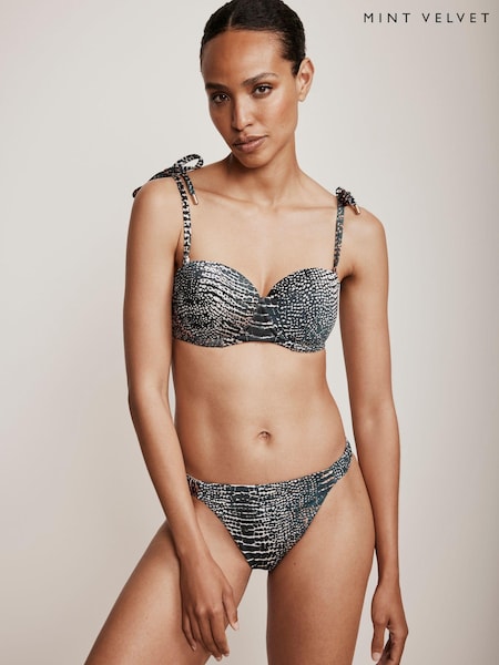 Mint Velvet Charcoal Snake Tanga Bikini Briefs (Q73578) | €13