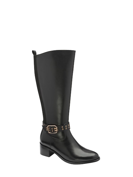 Ravel Black Leather Zip-Up Knee High Boots (Q73684) | €72