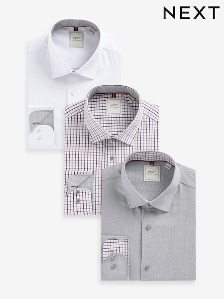Grey/White/Gingham Regular Fit Single Cuff Easy Care Shirts 3 Pack (Q73690) | €44