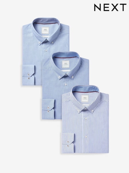 Light Blue/Blue Check/Blue Stripe Regular Fit Easy Care Single Cuff Oxford Smart Shirts 3 Pack (Q73708) | INR 7,366